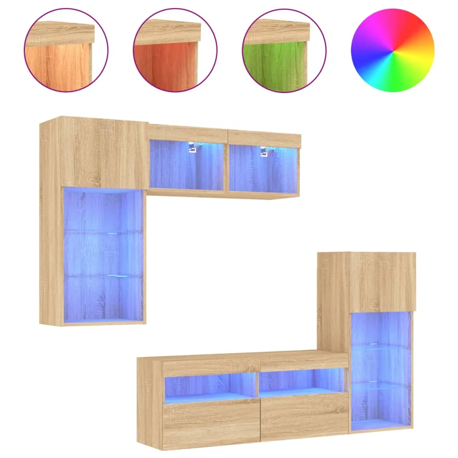 Unités murales TV avec LED 5 pcs chêne sonoma bois d'ingénierie - 2