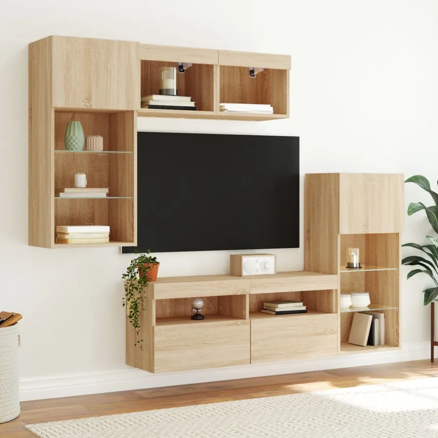 Unités murales TV avec LED 5 pcs chêne sonoma bois d'ingénierie - 3
