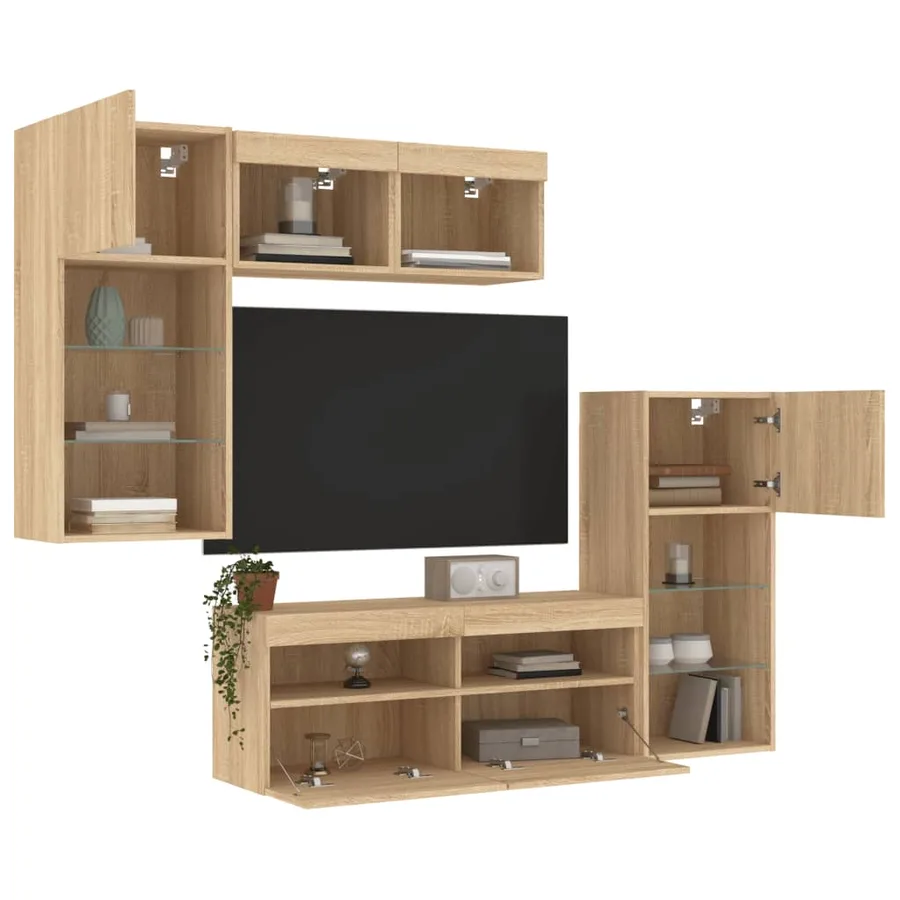 Unités murales TV avec LED 5 pcs chêne sonoma bois d'ingénierie - 4