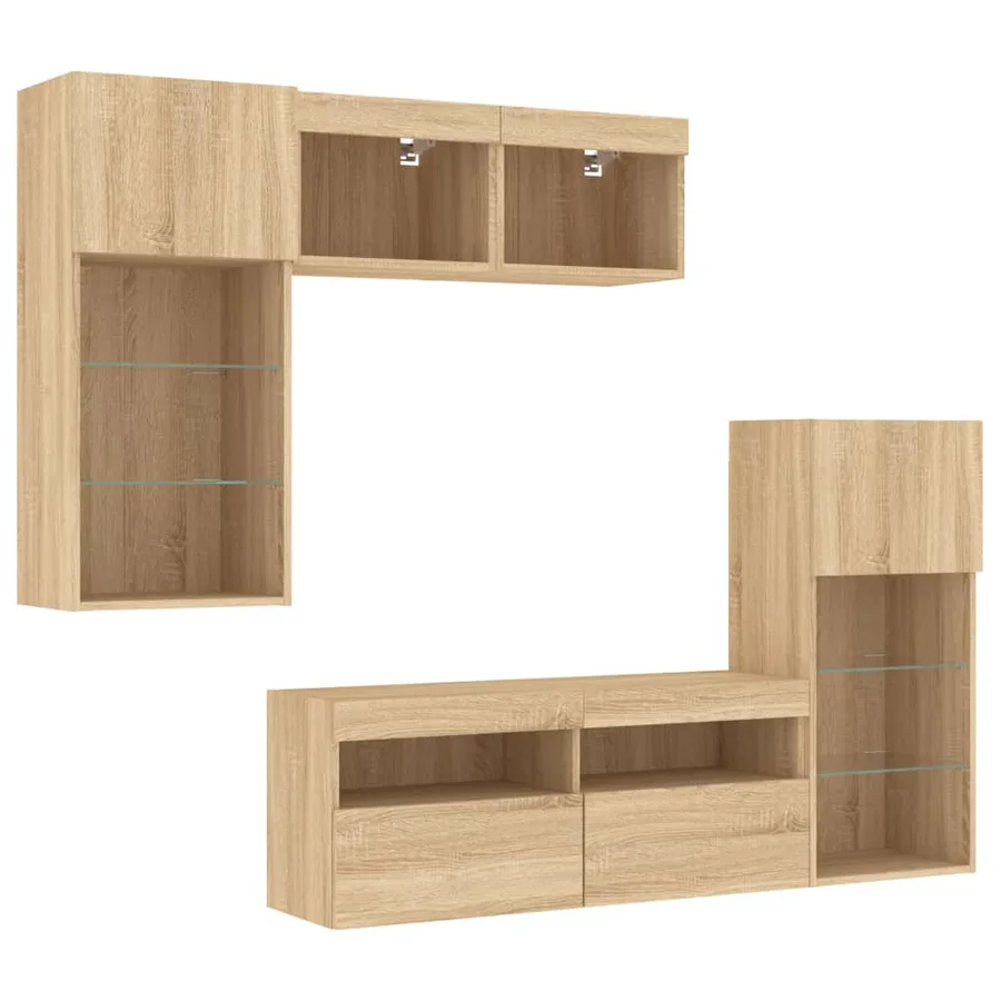 Unités murales TV avec LED 5 pcs chêne sonoma bois d'ingénierie - 5