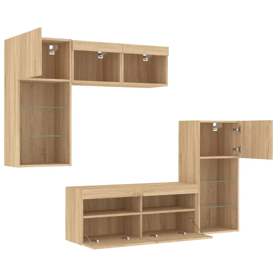 Unités murales TV avec LED 5 pcs chêne sonoma bois d'ingénierie - 6