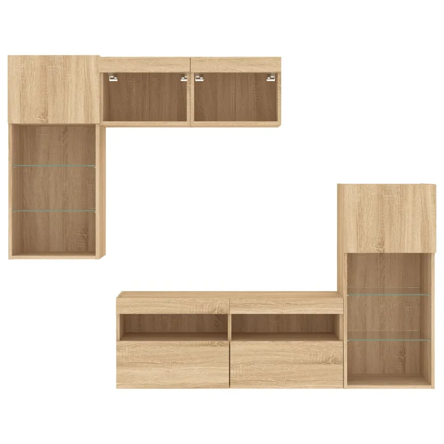 Unités murales TV avec LED 5 pcs chêne sonoma bois d'ingénierie - 7