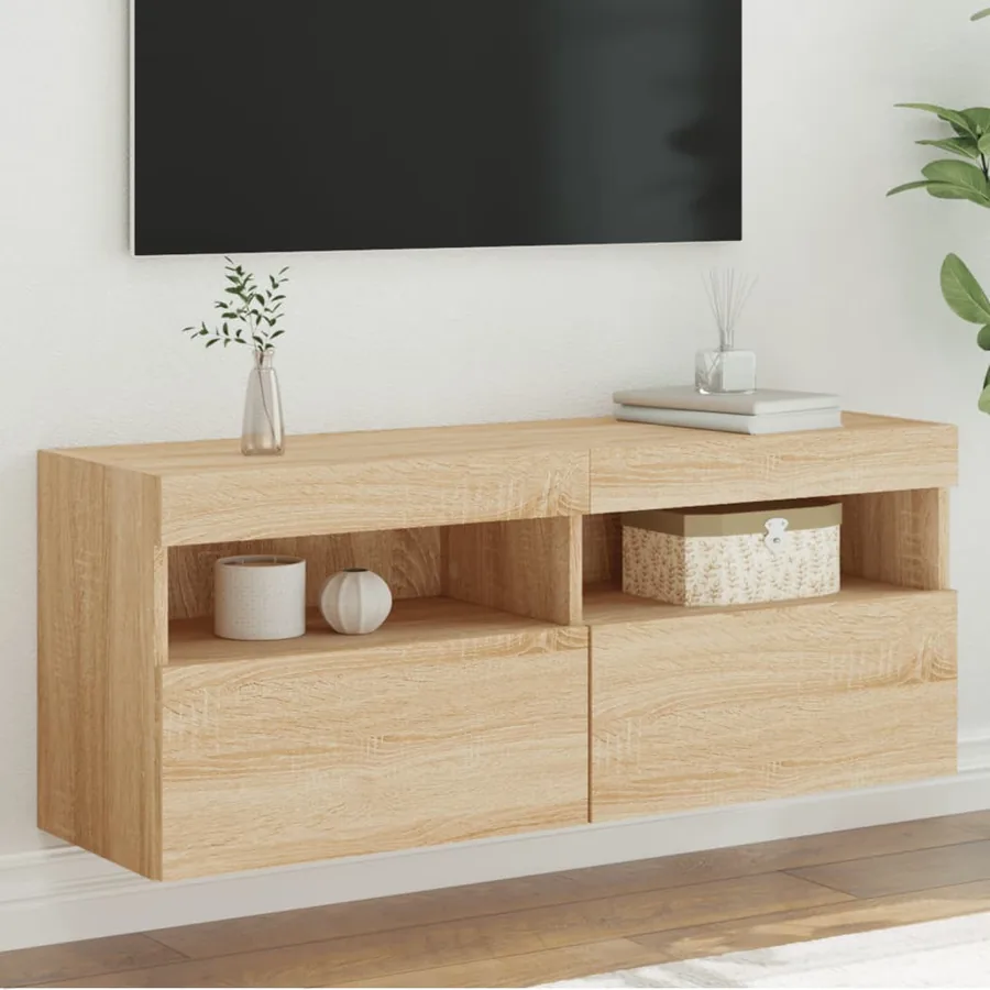 Meuble TV mural avec lumières LED chêne sonoma 100x30x40 cm