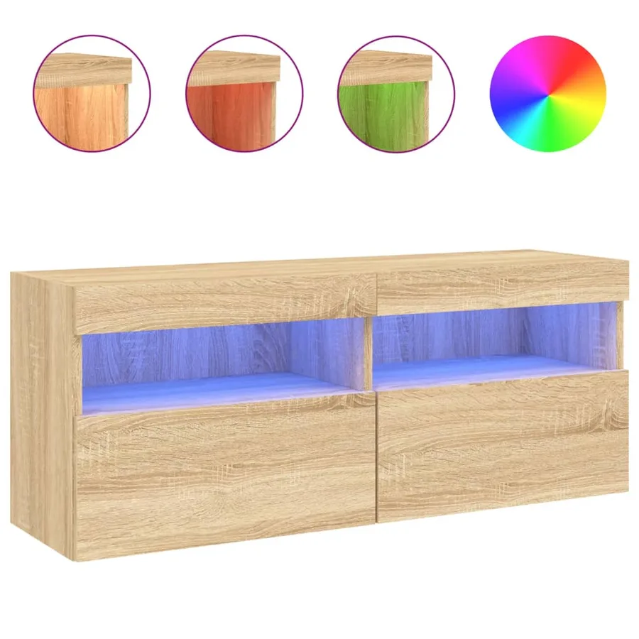 Meuble TV mural avec lumières LED chêne sonoma 100x30x40 cm - 2