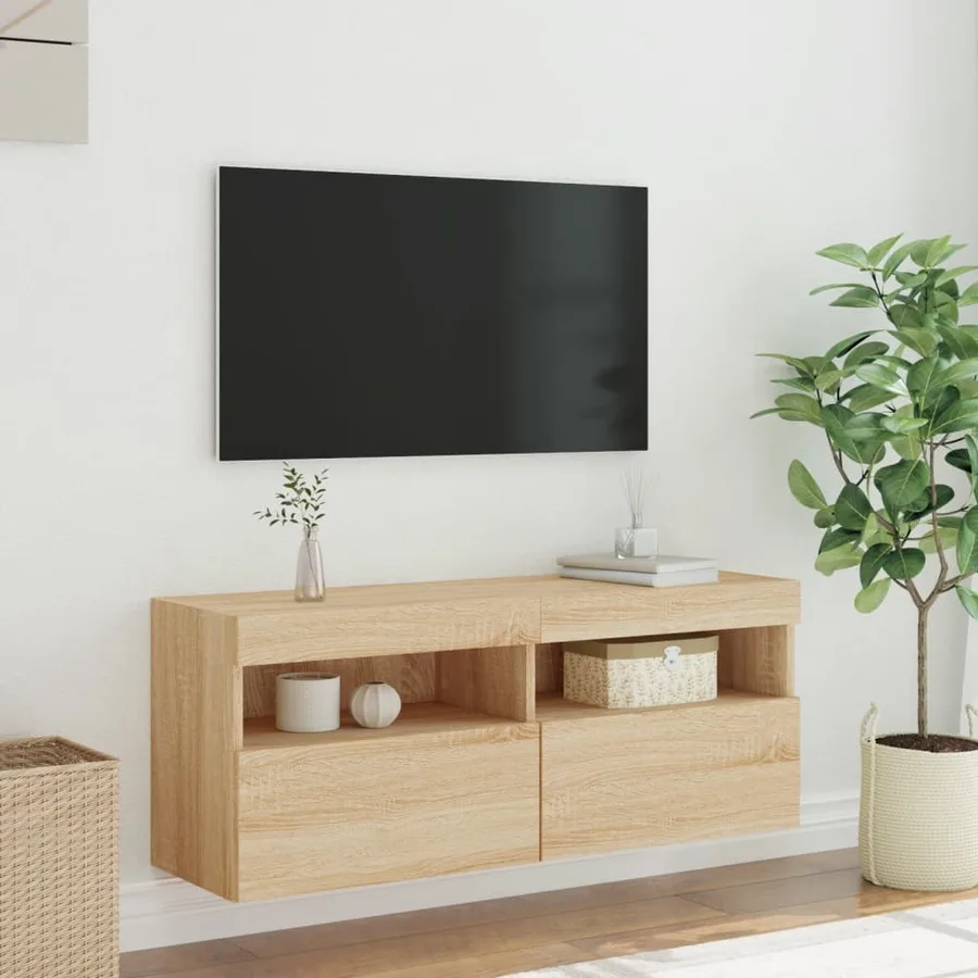 Meuble TV mural avec lumières LED chêne sonoma 100x30x40 cm - 5