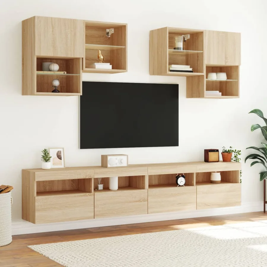 Meuble TV mural avec lumières LED chêne sonoma 100x30x40 cm - 6