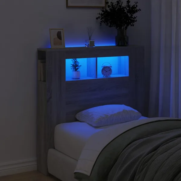 Tête de lit à LED sonoma gris 100x18,5x103,5 cm bois ingénierie
