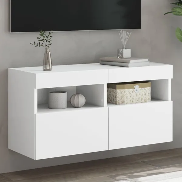 Meuble TV mural avec lumières LED blanc 80x30x40 cm