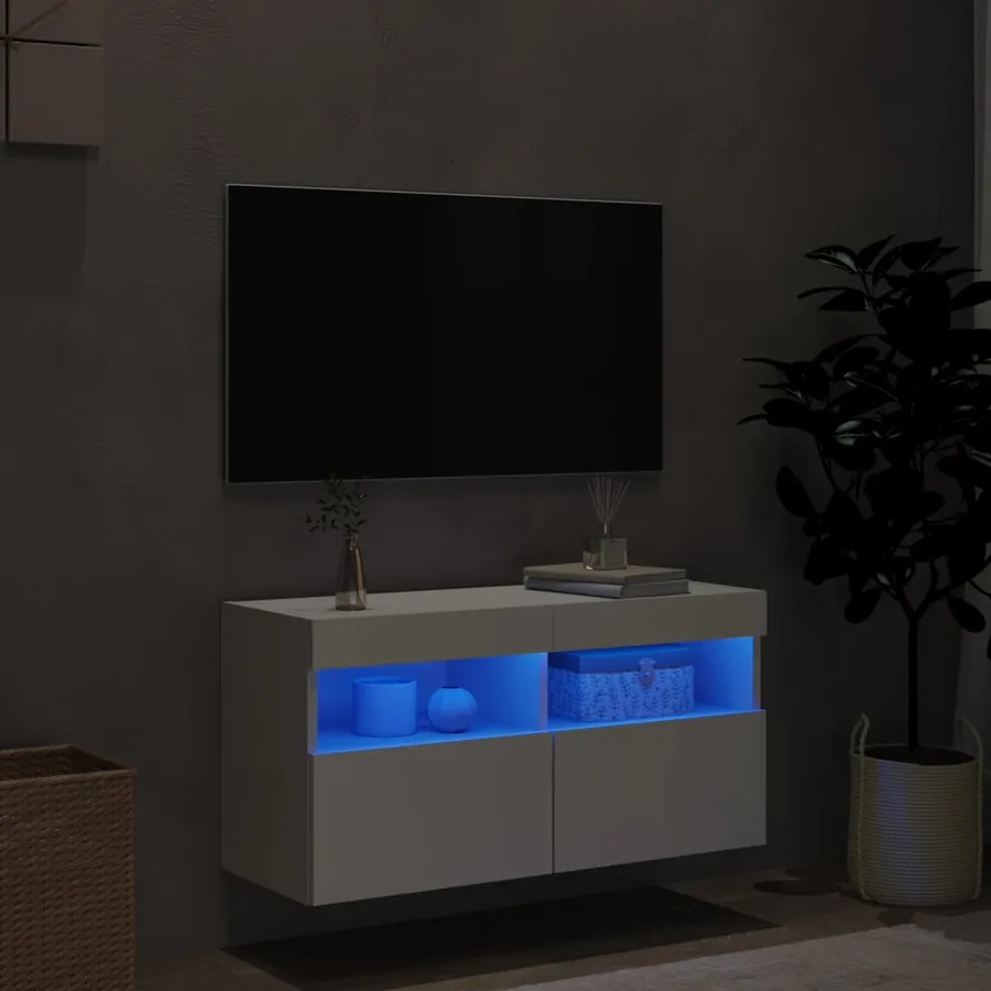 Meuble TV mural avec lumières LED blanc 80x30x40 cm - 4