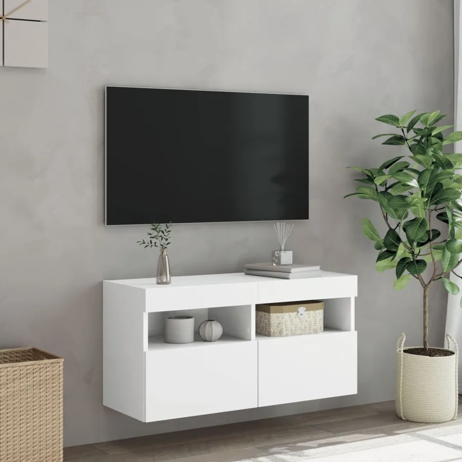 Meuble TV mural avec lumières LED blanc 80x30x40 cm - 5