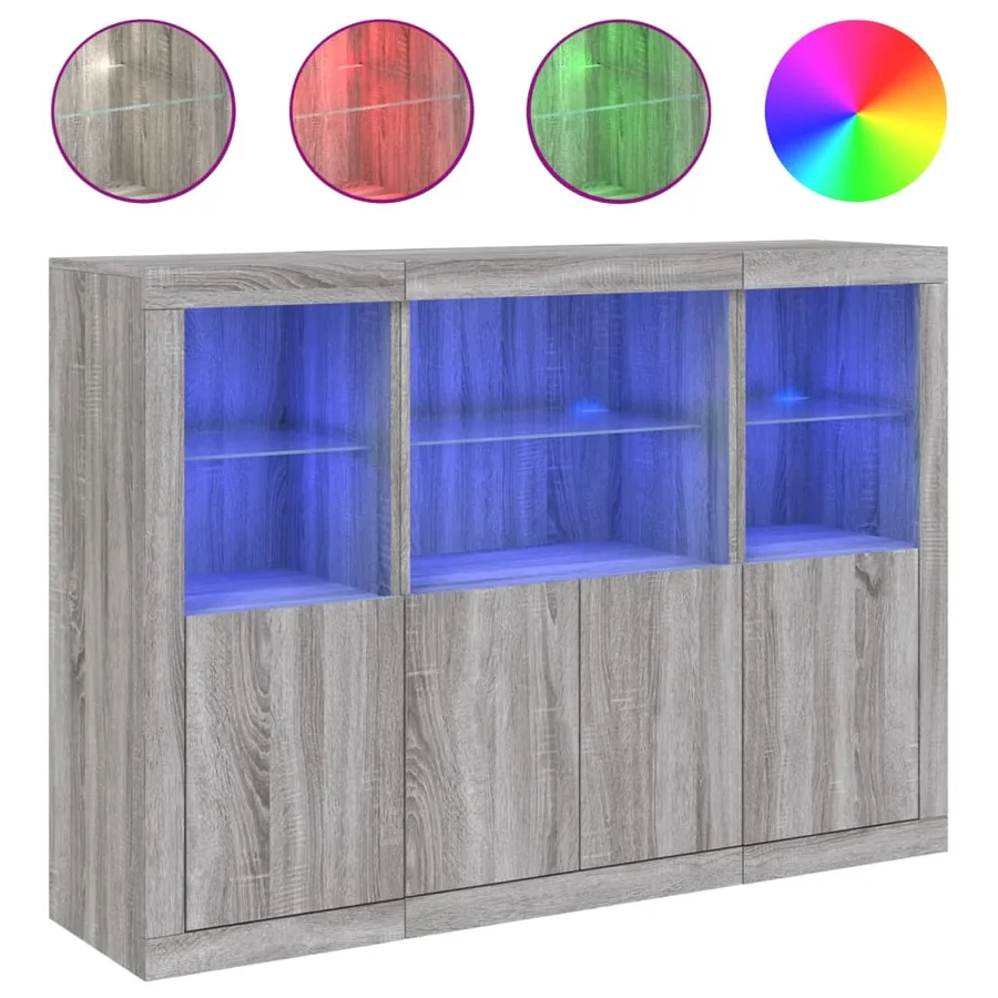 Buffets avec lumières LED 3 pcs sonoma gris bois d'ingénierie - 2