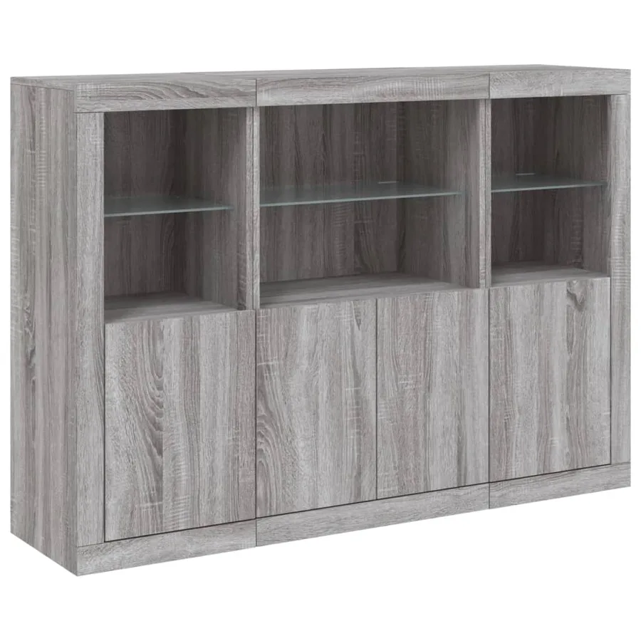 Buffets avec lumières LED 3 pcs sonoma gris bois d'ingénierie - 5