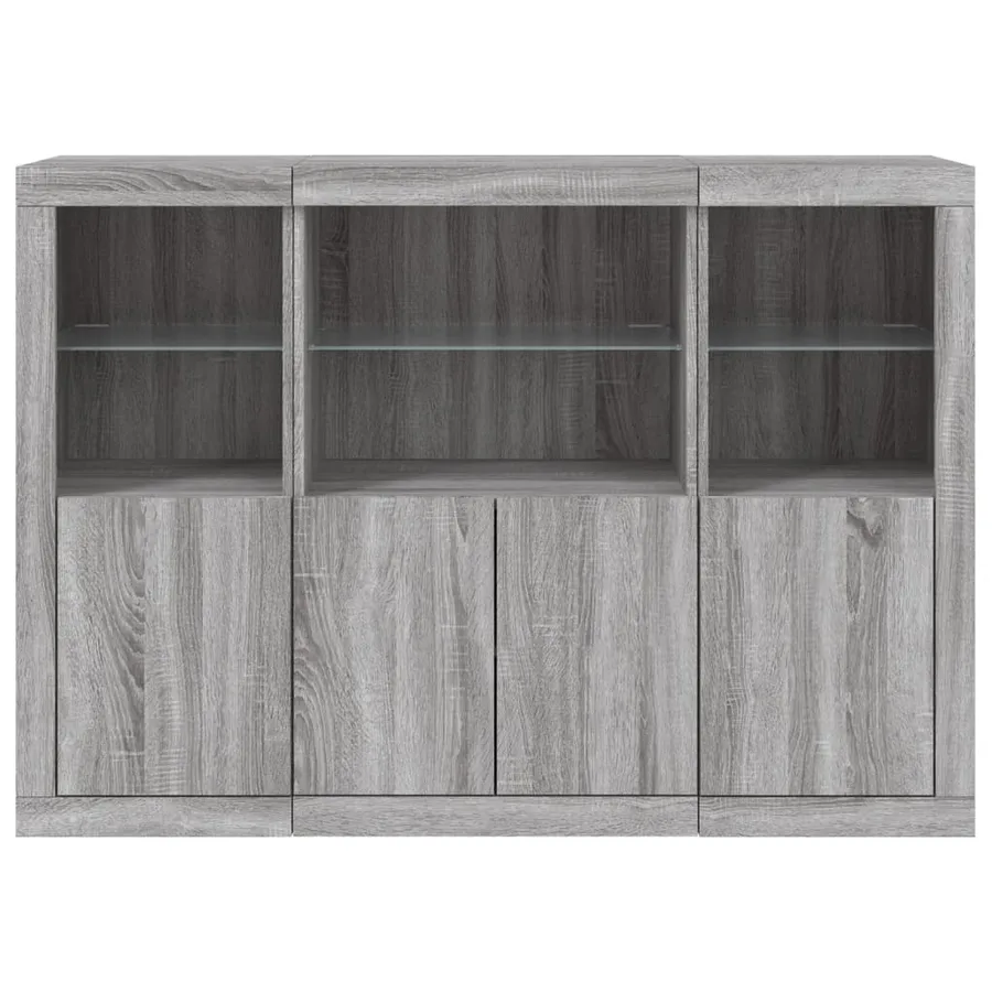Buffets avec lumières LED 3 pcs sonoma gris bois d'ingénierie - 6