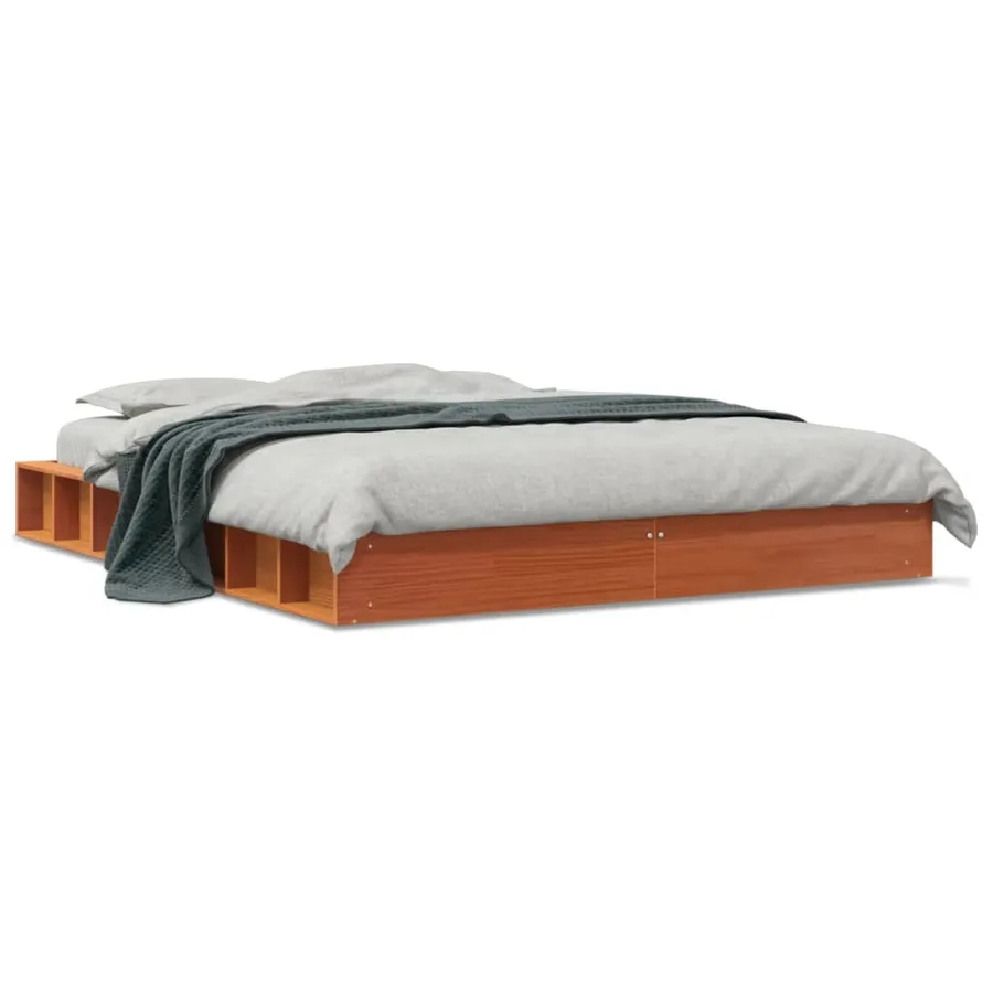 Cadre de lit sans matelas cire marron 160x200cm bois pin massif - 2