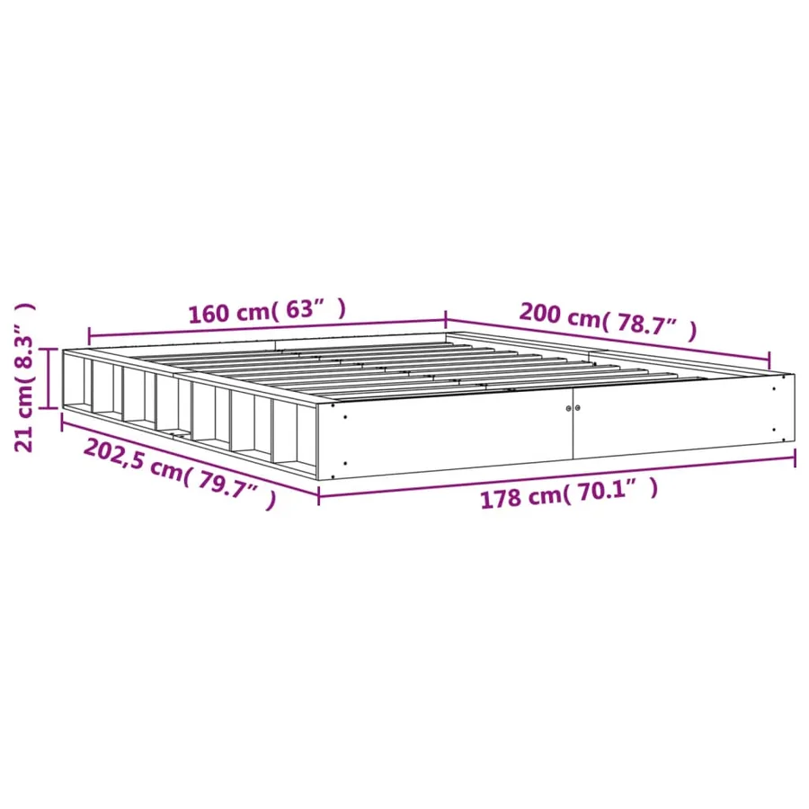 Cadre de lit sans matelas cire marron 160x200cm bois pin massif - 9
