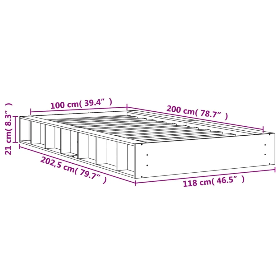 Cadre de lit sans matelas cire marron 100x200cm bois pin massif - 9