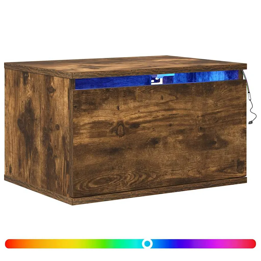 Tables de chevet murales avec lumières LED 2 pcs chêne fumé - 2