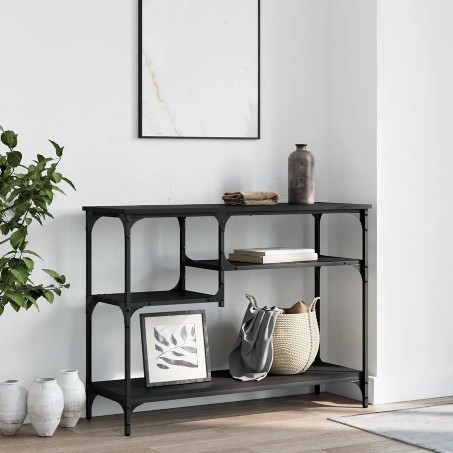Table console avec étagères noir 100x35x75 cm - 3