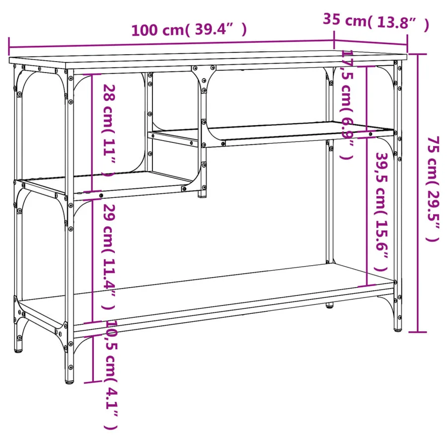 Table console avec étagères noir 100x35x75 cm - 9