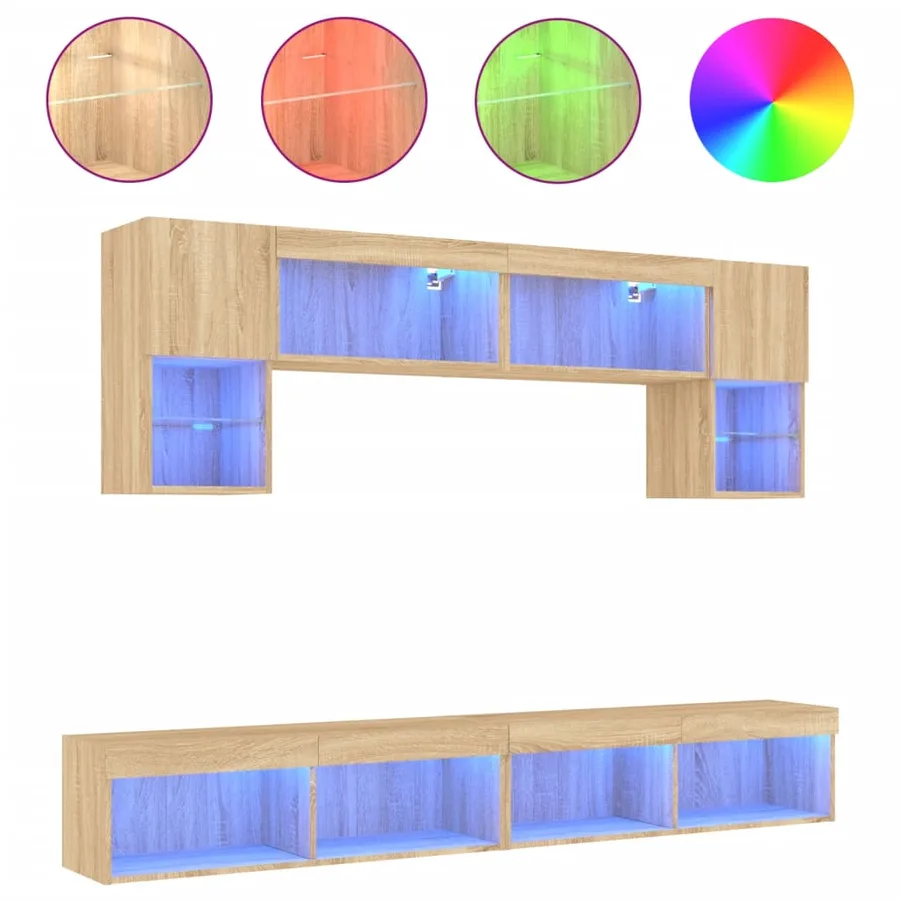 Unités murales TV avec LED 6 pcs chêne sonoma bois d'ingénierie - 2