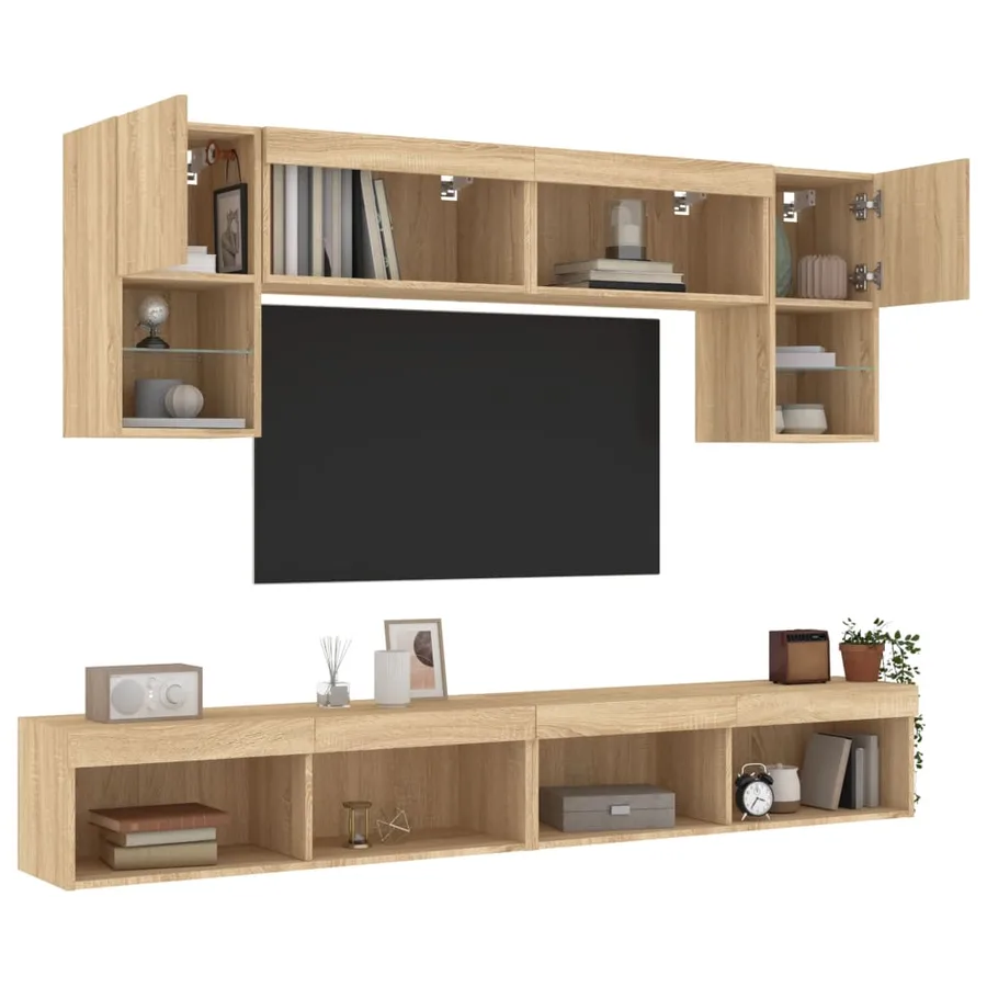 Unités murales TV avec LED 6 pcs chêne sonoma bois d'ingénierie - 5