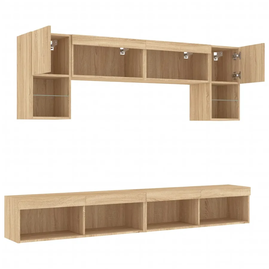 Unités murales TV avec LED 6 pcs chêne sonoma bois d'ingénierie - 6