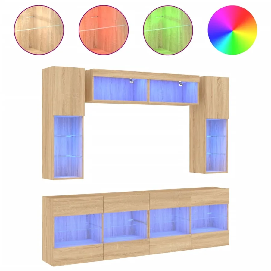 Ensemble de meubles TV muraux 6pcs et lumières LED chêne sonoma - 2