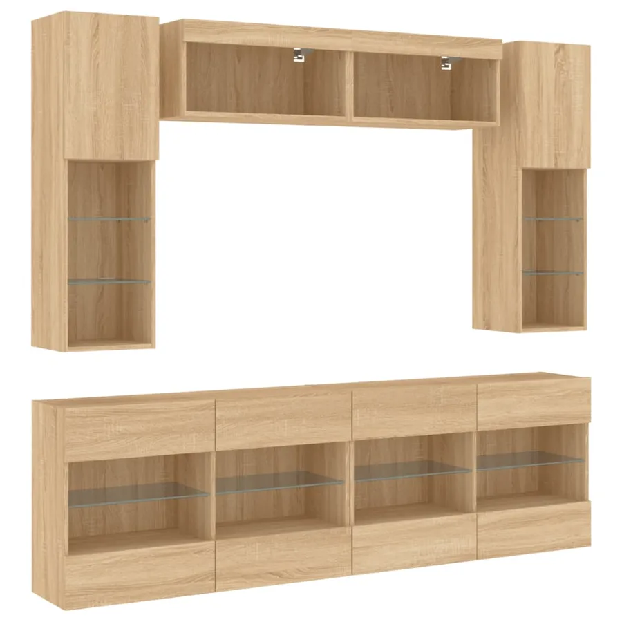 Ensemble de meubles TV muraux 6pcs et lumières LED chêne sonoma - 3