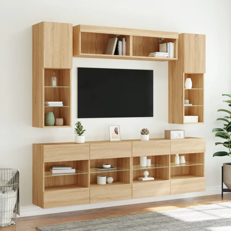 Ensemble de meubles TV muraux 6pcs et lumières LED chêne sonoma - 4