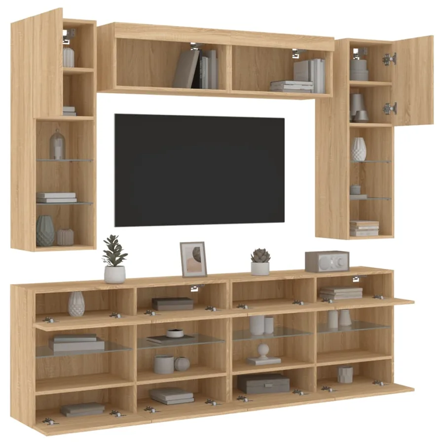Ensemble de meubles TV muraux 6pcs et lumières LED chêne sonoma - 5
