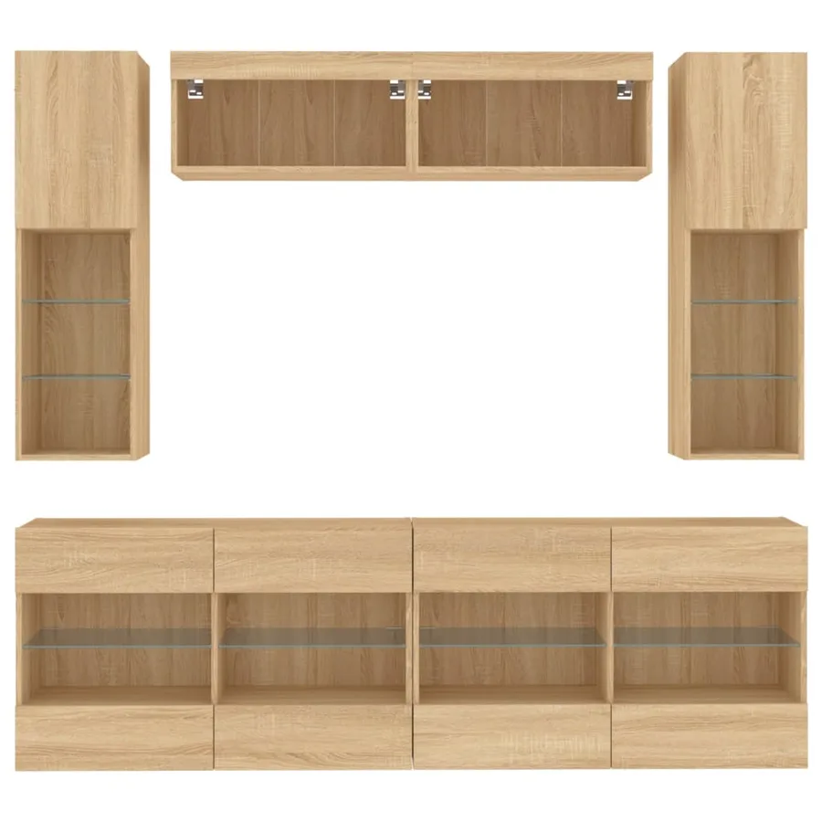Ensemble de meubles TV muraux 6pcs et lumières LED chêne sonoma - 6