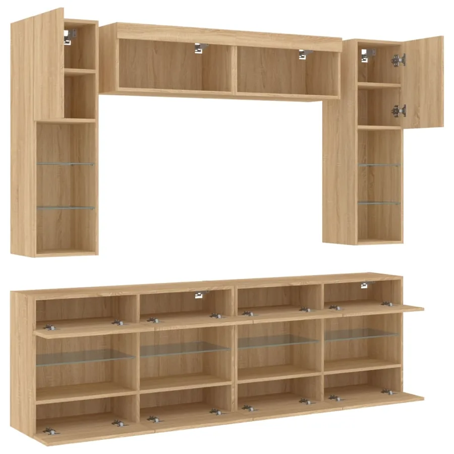 Ensemble de meubles TV muraux 6pcs et lumières LED chêne sonoma - 7