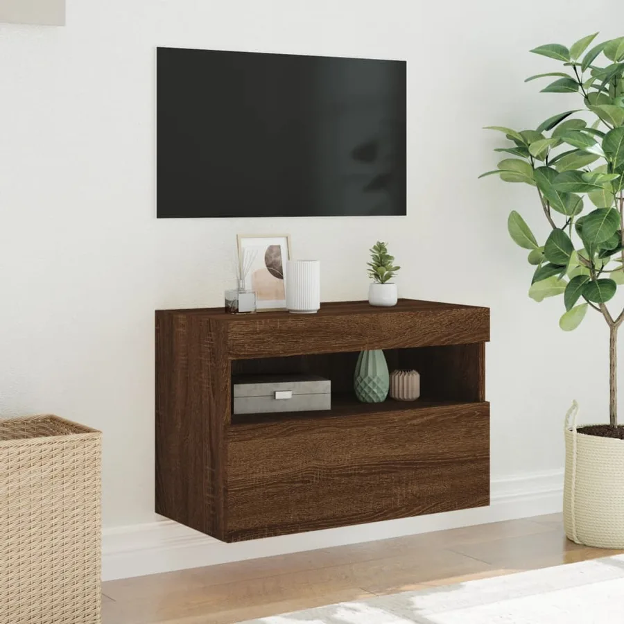 Meuble TV mural avec lumières LED chêne marron 60x30x40 cm - 5