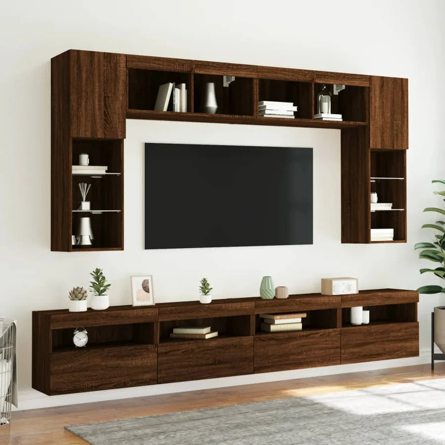 Meuble TV mural avec lumières LED chêne marron 60x30x40 cm - 6