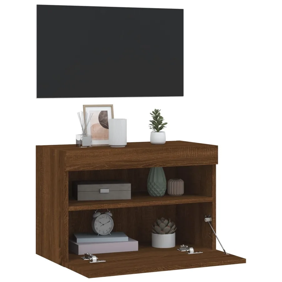 Meuble TV mural avec lumières LED chêne marron 60x30x40 cm - 7