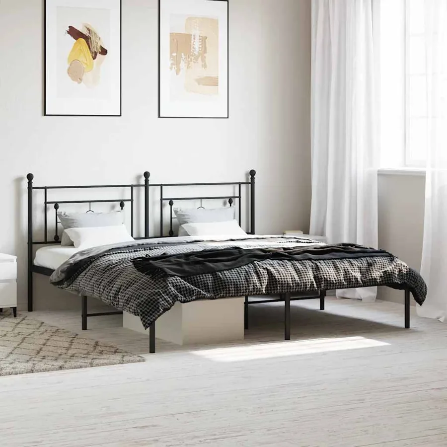 Cadre de lit métal sans matelas avec tête de lit noir 183x213cm