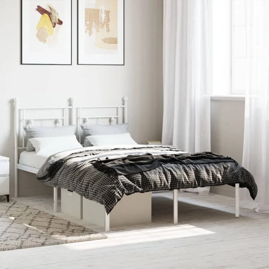 Cadre de lit métal sans matelas et tête de lit blanc 120x200 cm