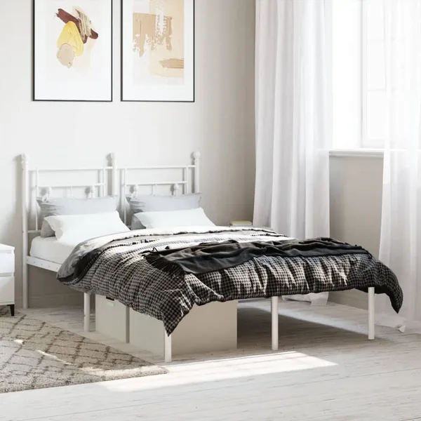 Cadre de lit métal sans matelas et tête de lit blanc 120x200 cm