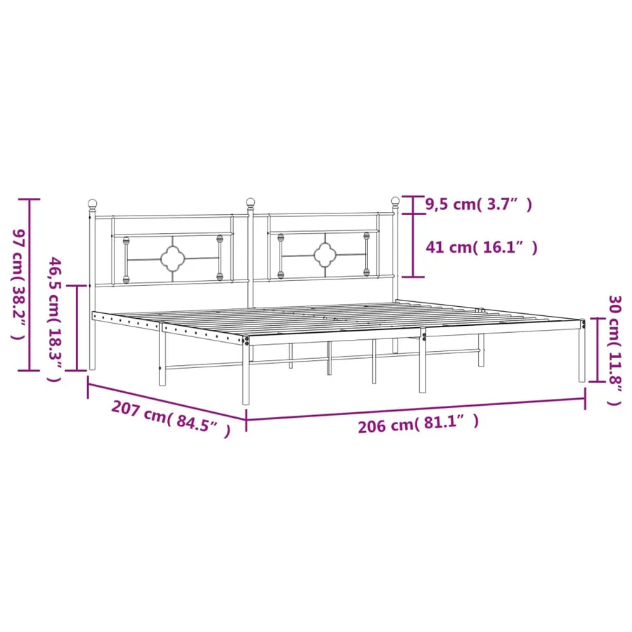 Cadre de lit métal sans matelas avec tête de lit noir 200x200cm - 11
