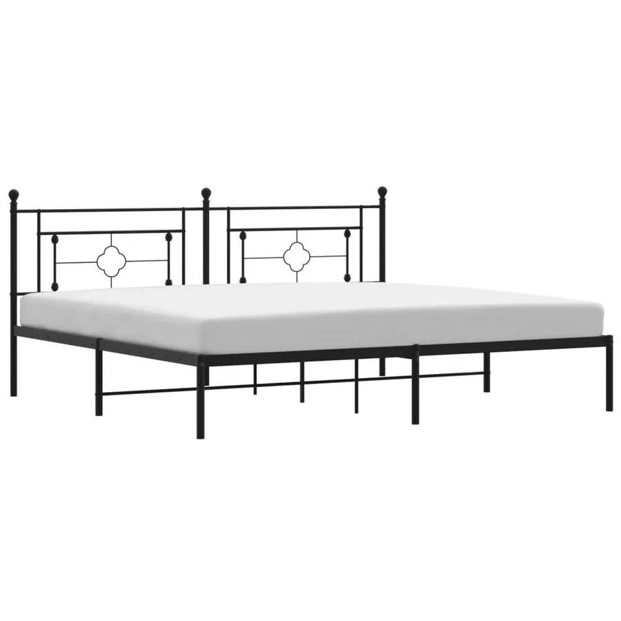 Cadre de lit métal sans matelas avec tête de lit noir 200x200cm - 2