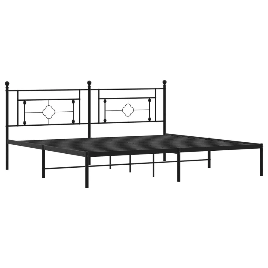 Cadre de lit métal sans matelas avec tête de lit noir 200x200cm - 4
