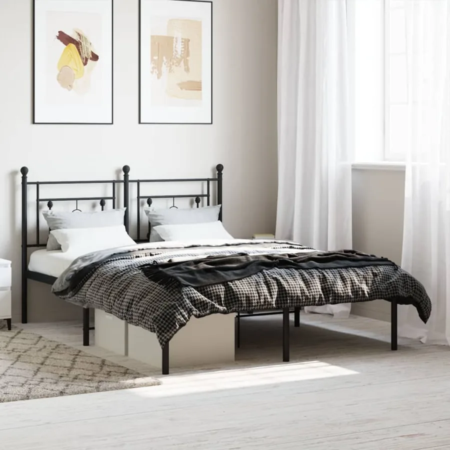 Cadre de lit métal sans matelas avec tête de lit noir 135x190cm