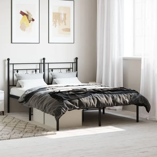 Cadre de lit métal sans matelas avec tête de lit noir 135x190cm