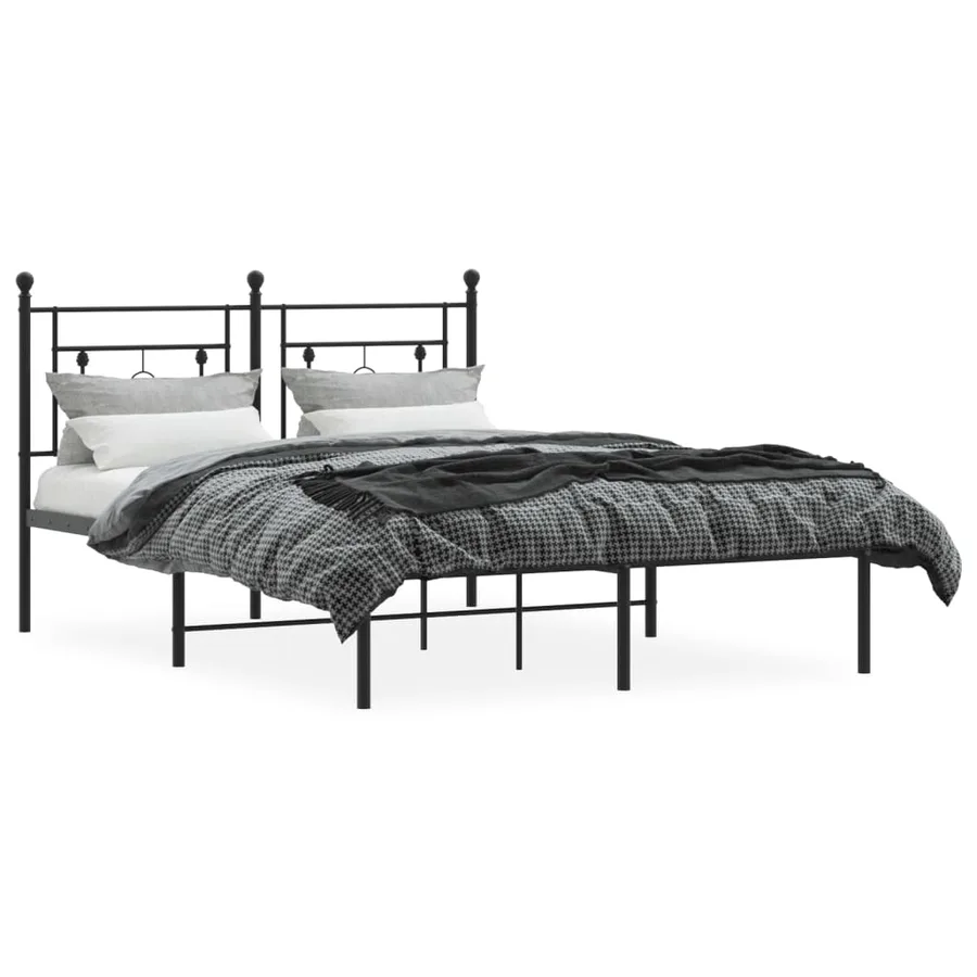 Cadre de lit métal sans matelas avec tête de lit noir 135x190cm - 3