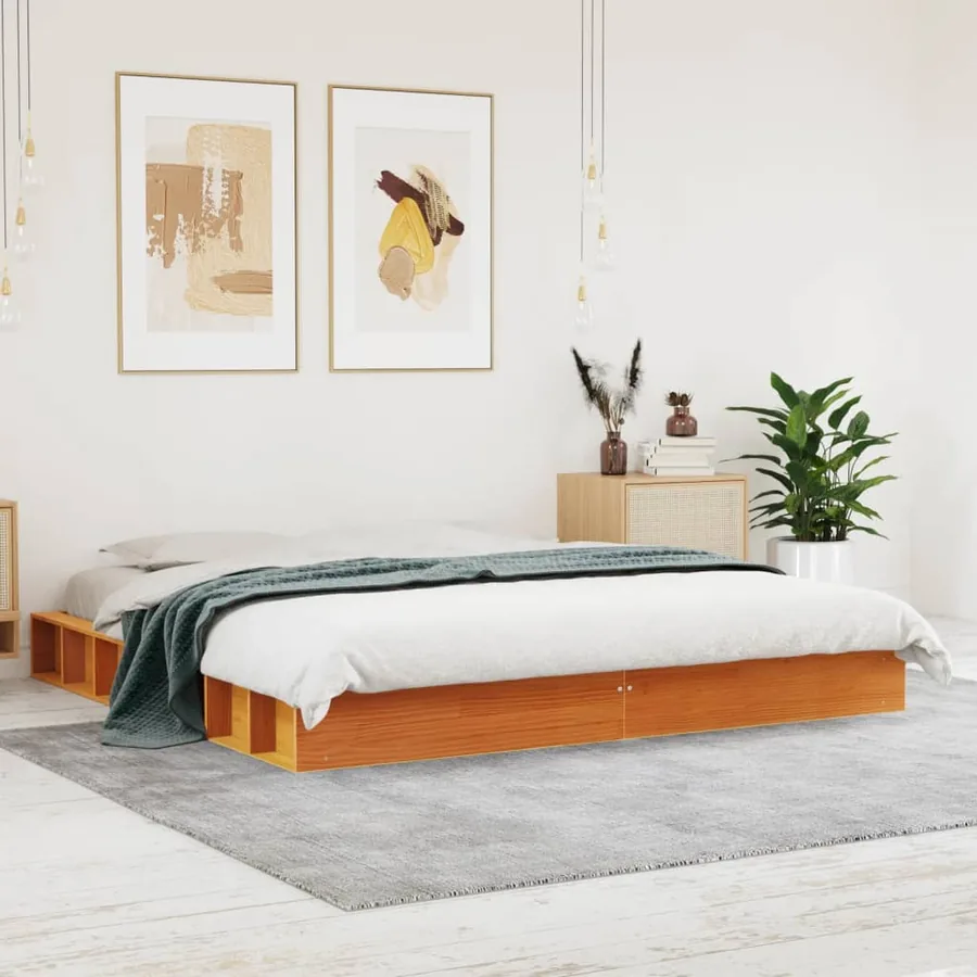 Cadre de lit sans matelas cire marron 200x200cm bois pin massif