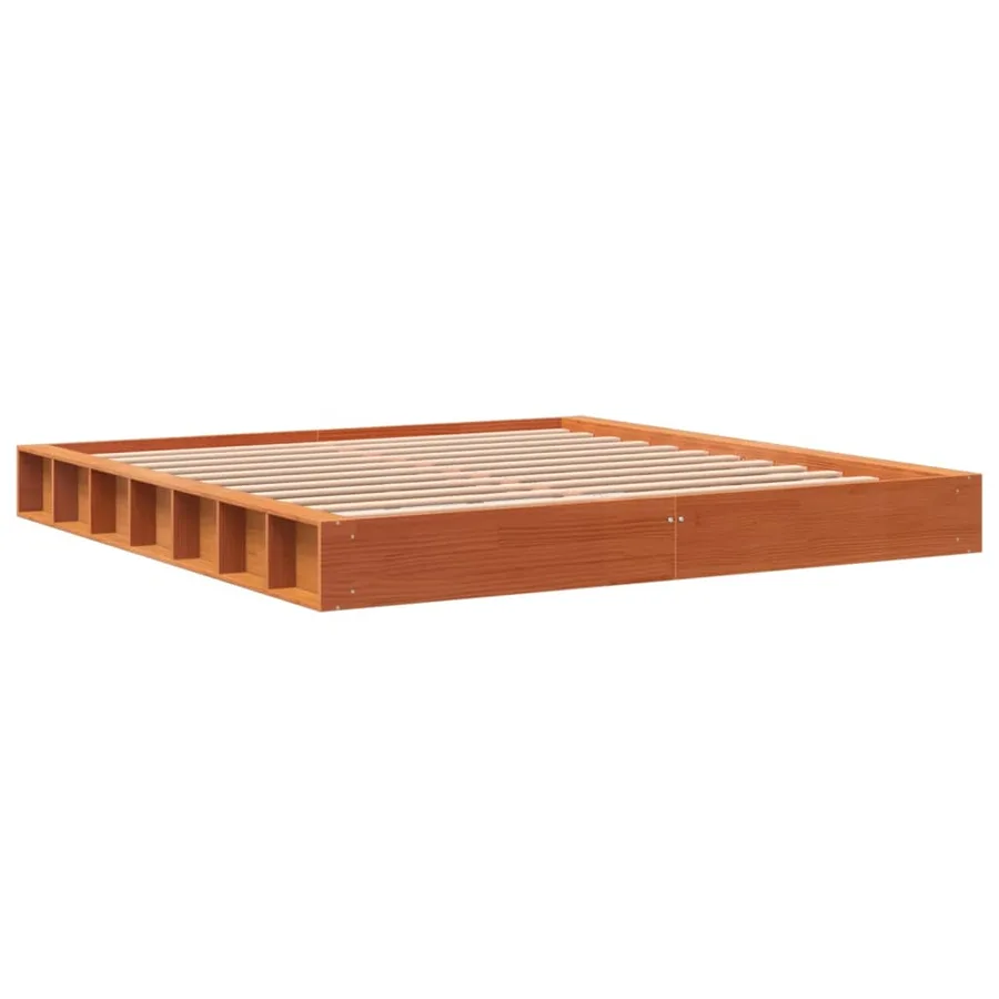 Cadre de lit sans matelas cire marron 200x200cm bois pin massif - 3
