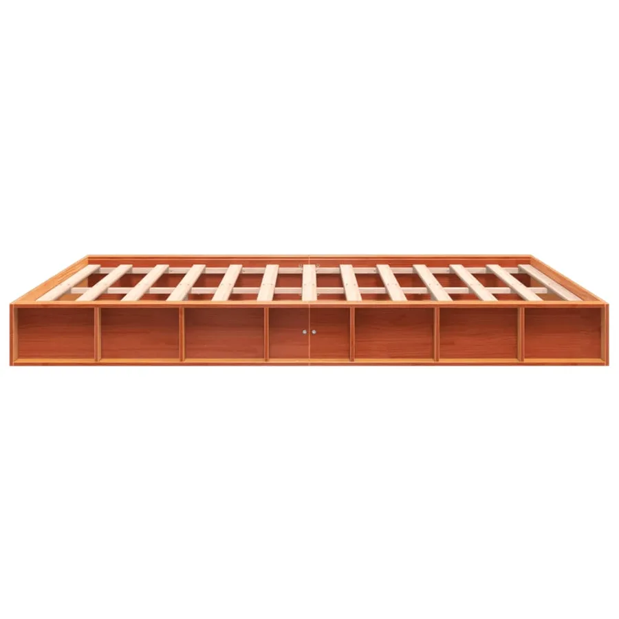 Cadre de lit sans matelas cire marron 200x200cm bois pin massif - 5