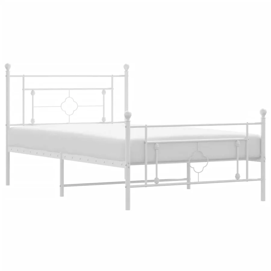 Cadre de lit métal sans matelas et pied de lit blanc 107x203 cm - 2