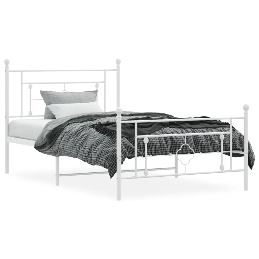 Cadre de lit métal sans matelas et pied de lit blanc 107x203 cm - 3