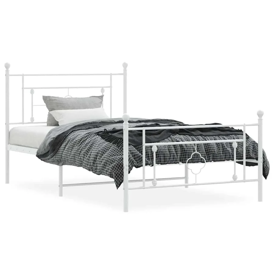 Cadre de lit métal sans matelas et pied de lit blanc 107x203 cm - 4